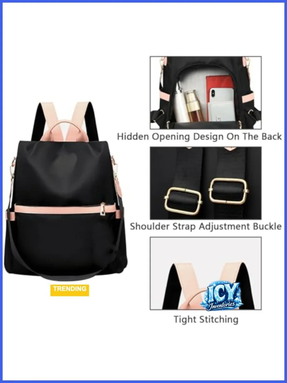 Anti Theft Backpack Purse for Women Oxford Cloth Travel Shoulder Bag